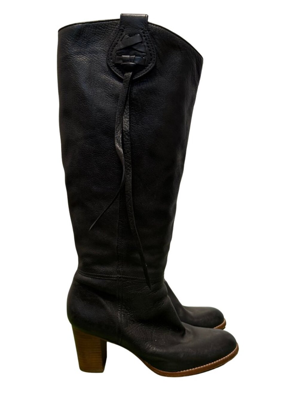 Coach Selena Black Genuine Leather Knee-High Heeled Boots size 9.5